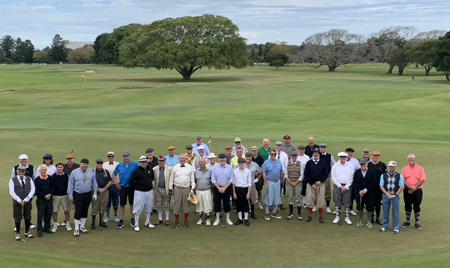 Hickory golfers prior to teeing off in the 2022 Australian Hickory Shaft Open Championship at Royal Queensland GC